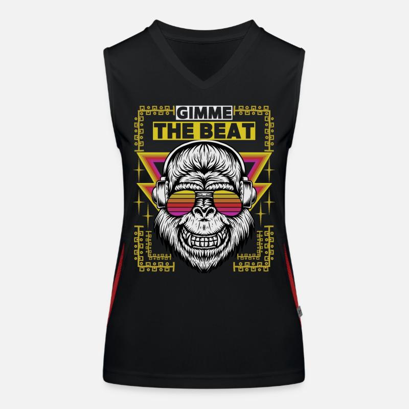 Cartoon-Affe mit Kopfhörer, Beat-Musik, Spruch Funktionelles Kontrast-Tank Top für Frauen