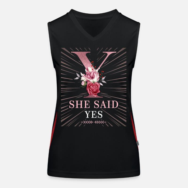 She-Said-Yes, Spruch, Heiratsantrag Funktionelles Kontrast-Tank Top für Frauen