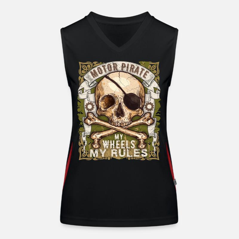 Skull Skull Motorcycle Pirate, Biker Design Women's Functional Contrast Tank Top