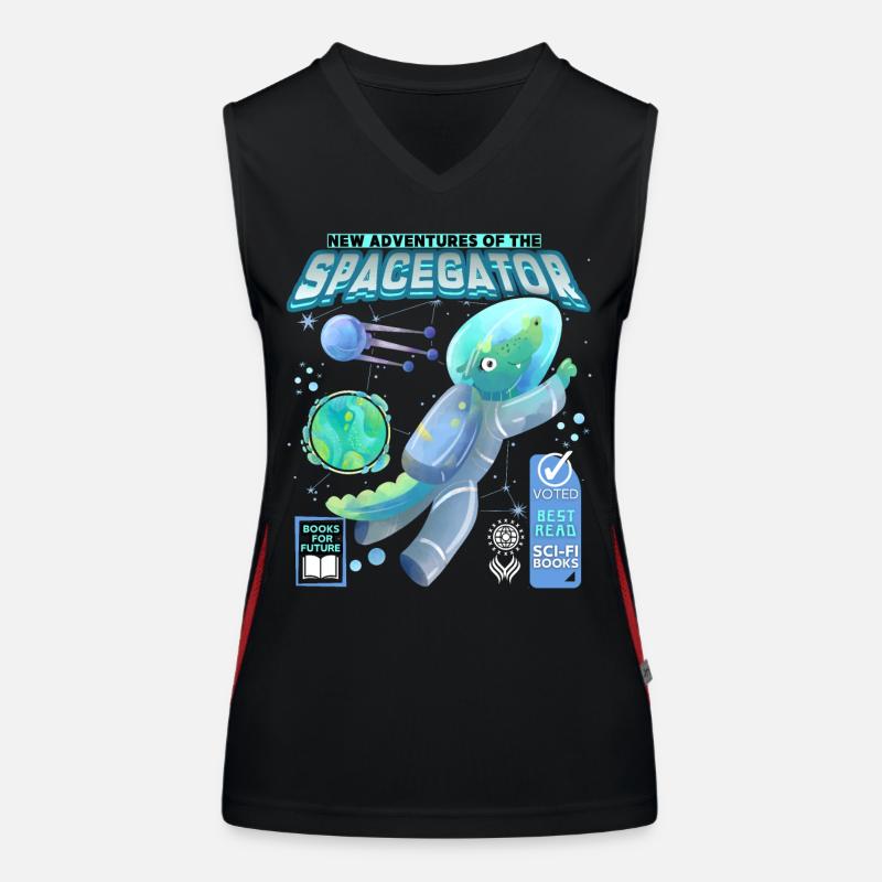 Comic-Astronaut Krokodil-Alligator im Weltall Funktionelles Kontrast-Tank Top für Frauen