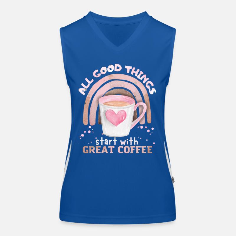 Kaffee, Kaffeetasse mit Regenbogen und Herz Spruch Funktionelles Kontrast-Tank Top für Frauen