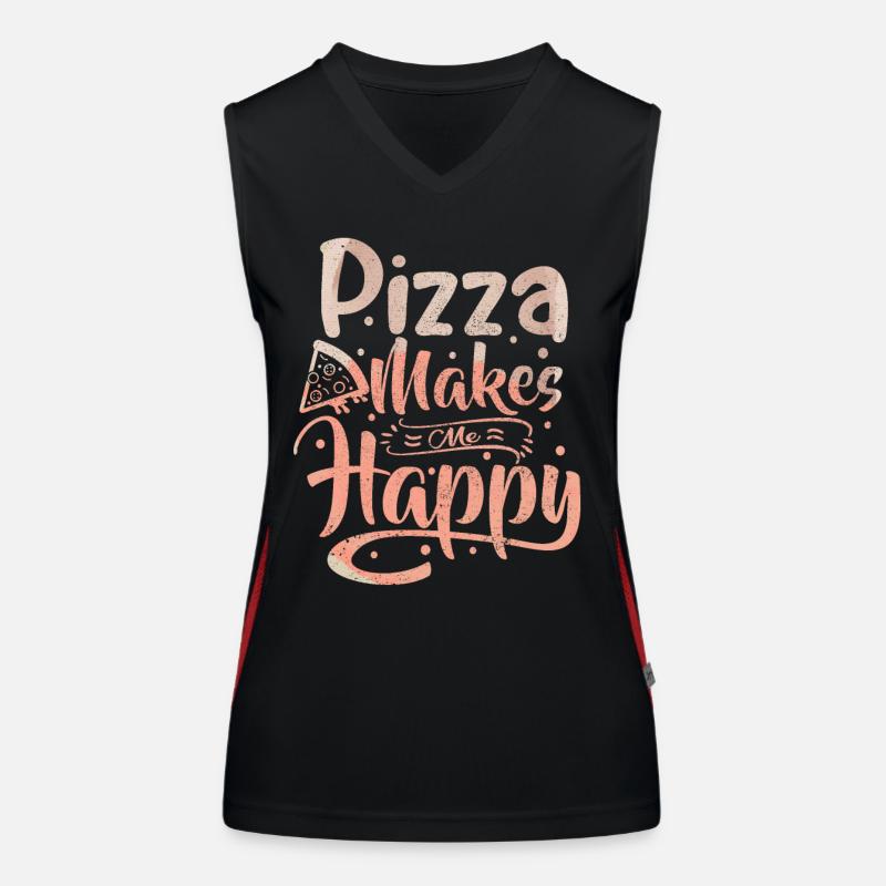 Pizza makes me happy, Typography Saying, Italy Women's Functional Contrast Tank Top
