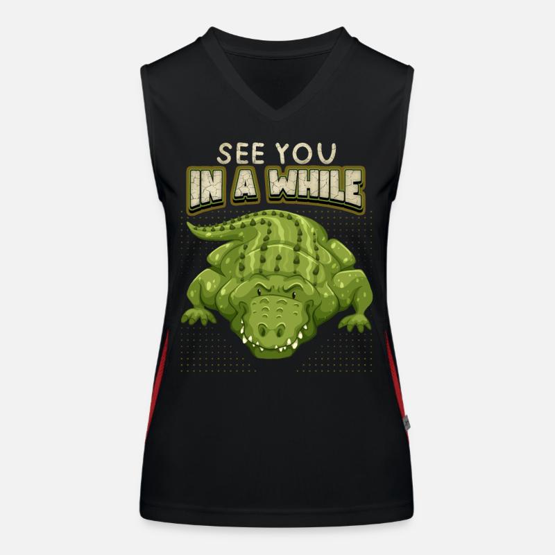 Krokodil Spruch, See-You-In-A-While, Comic, Pun Funktionelles Kontrast-Tank Top für Frauen