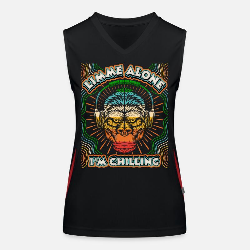 Affe mit Kopfhörer Gorilla-Affe, Chillen Spruch Funktionelles Kontrast-Tank Top für Frauen