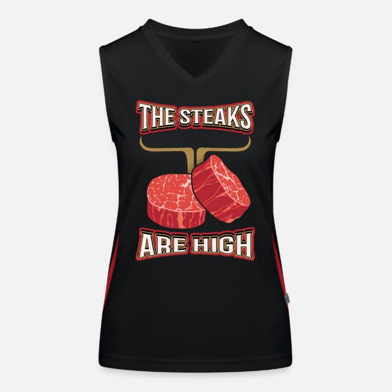 Steak, Fleisch, lustiger Spruch, Pun, Wortspiel Funktionelles Kontrast-Tank Top für Frauen