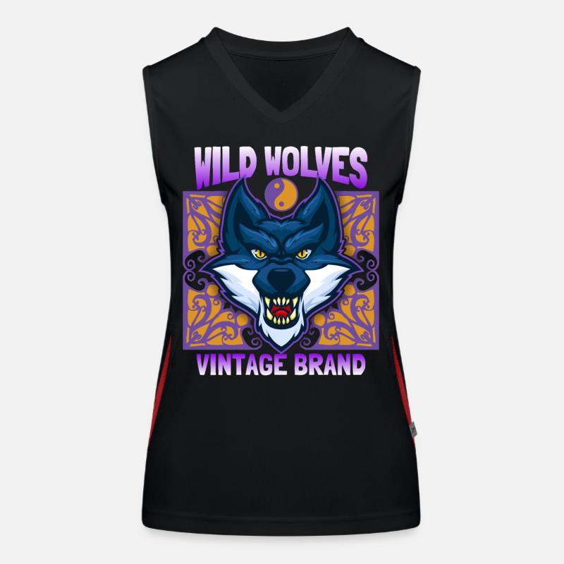 Wild Wolf, Wolf Portrait, Funny Wolf Head Women's Functional Contrast Tank Top