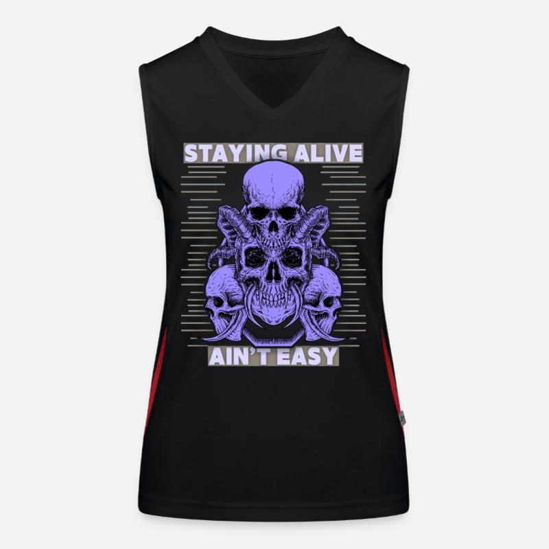 Skulls, Saying Staying Alive, Devil's Skull Women's Functional Contrast Tank Top