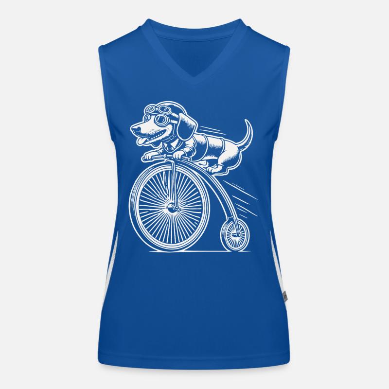 Teckel à vélo dans un style rétro avec humour Débardeur respirant contrasté Femme