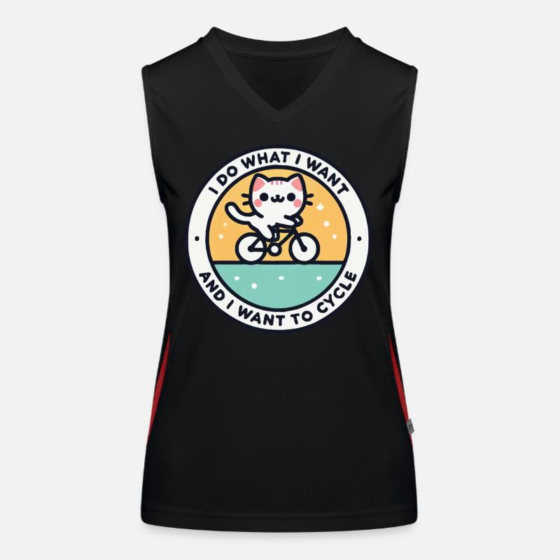 Selbstbestimmte Katze auf Bike mit Statement Funktionelles Kontrast-Tank Top für Frauen