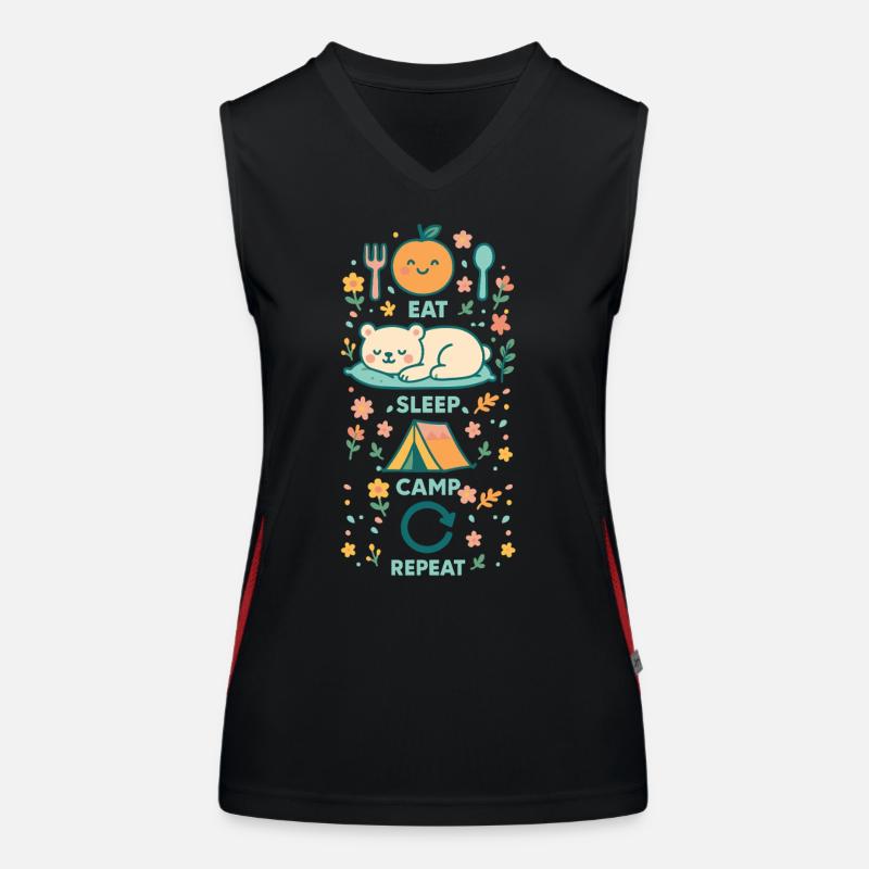 Eat Sleep Camp Repeat Funny Camper Funktionelles Kontrast-Tank Top für Frauen