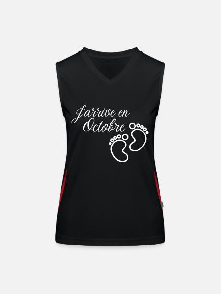 J' arrive en Octobre cadeau naissance futur bébé - Débardeur respirant contrasté Femme - noir/rouge - Devant