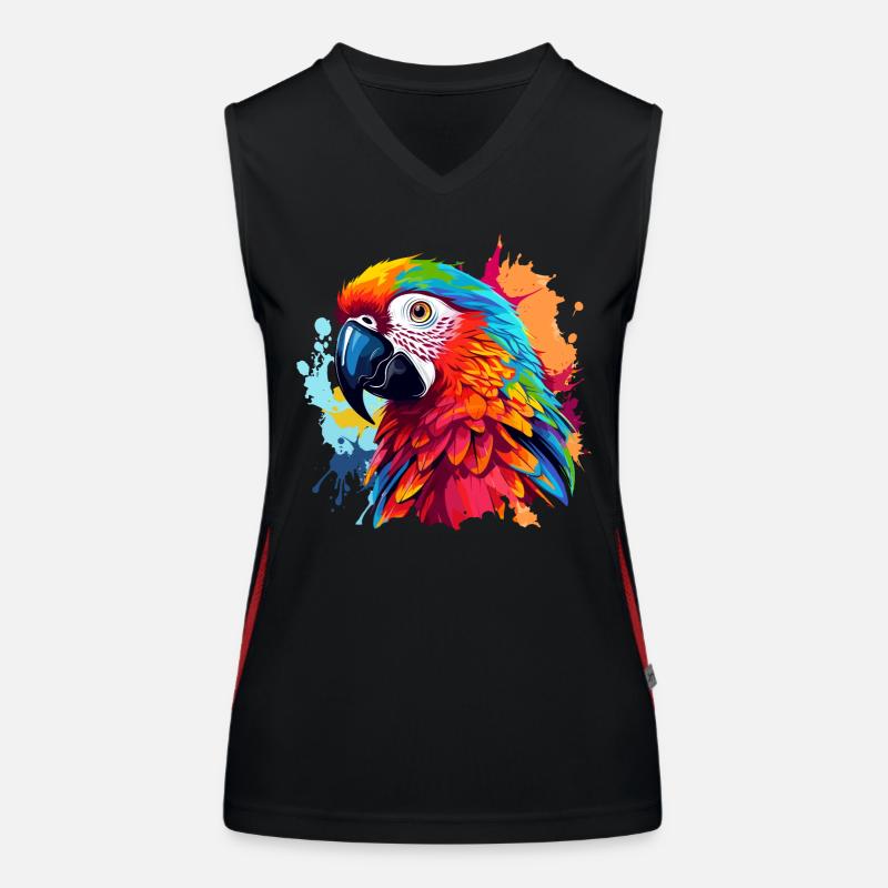 Perroquets colorés éclaboussures de couleur Débardeur respirant contrasté Femme