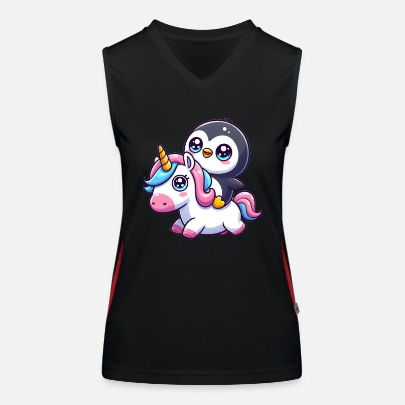 Un pingouin sur une licorne Débardeur respirant contrasté Femme