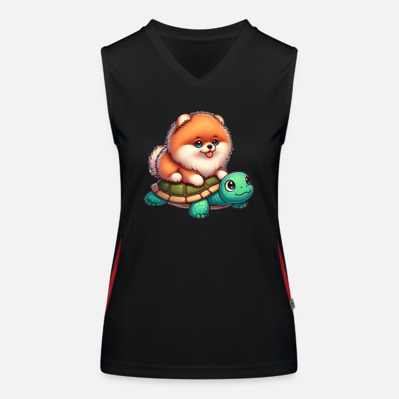 Pomeranian on Turtle Ride Women's Functional Contrast Tank Top
