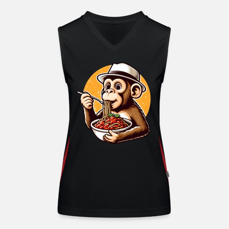 Monkey enjoying spaghetti bolognese Women's Functional Contrast Tank Top