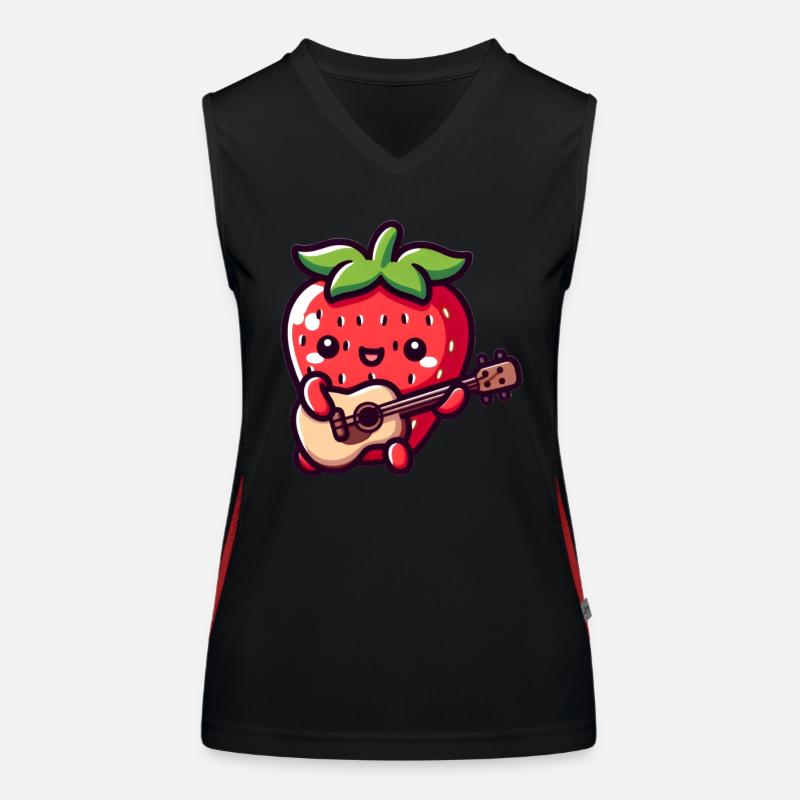 Cute strawberry with guitar Women's Functional Contrast Tank Top