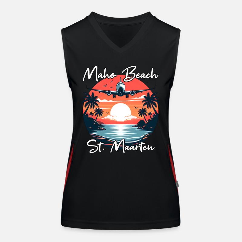 Airplane show over Maho Beach Women's Functional Contrast Tank Top