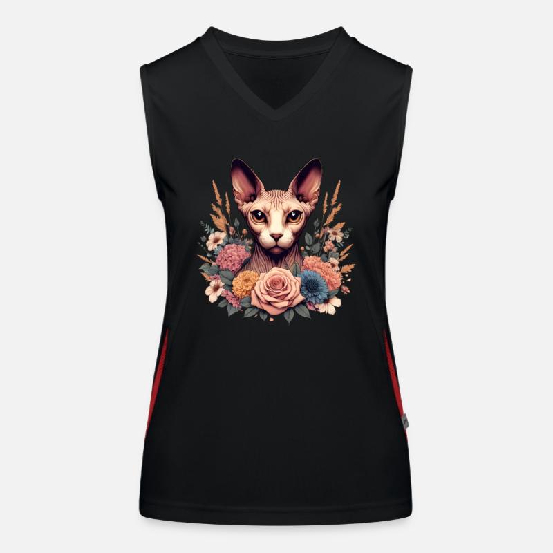 Sphynx Katze mit Blumen Funktionelles Kontrast-Tank Top für Frauen