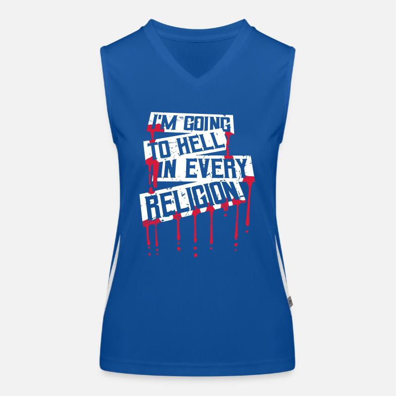 I'm Going To Hell In Every Religion Atheist Witz Funktionelles Kontrast-Tank Top für Frauen