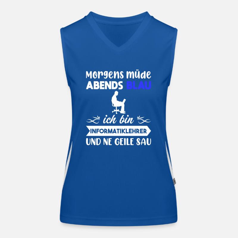 Morgens Müde Abends Blau Informatiklehrer Funktionelles Kontrast-Tank Top für Frauen