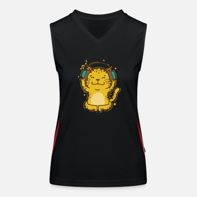 Leopard hört Musik mit Kopfhörer Raubkatze Funktionelles Kontrast-Tank Top für Frauen