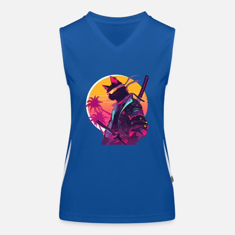 Cat Samurai 80er Vintage Stil Funktionelles Kontrast-Tank Top für Frauen