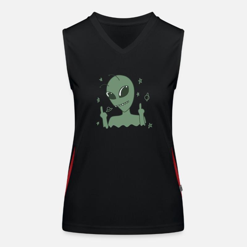 Aliens shows middle finger Women's Functional Contrast Tank Top