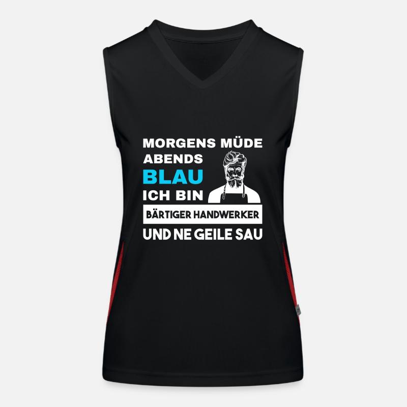 Morgens Müde Abends Blau Bärtiger Handwerker Funktionelles Kontrast-Tank Top für Frauen