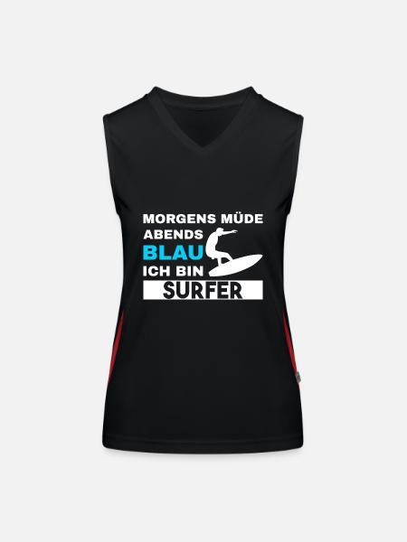 Morgens Müde Abends Blau Surfer - Funktionelles Kontrast-Tank Top für Frauen - Schwarz/Rot - Vorne