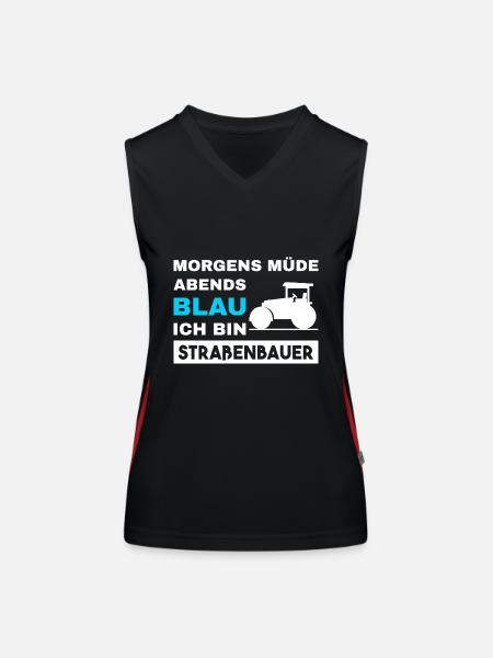 Morgens Müde Abends Blau Straßenbauer - Funktionelles Kontrast-Tank Top für Frauen - Schwarz/Rot - Vorne