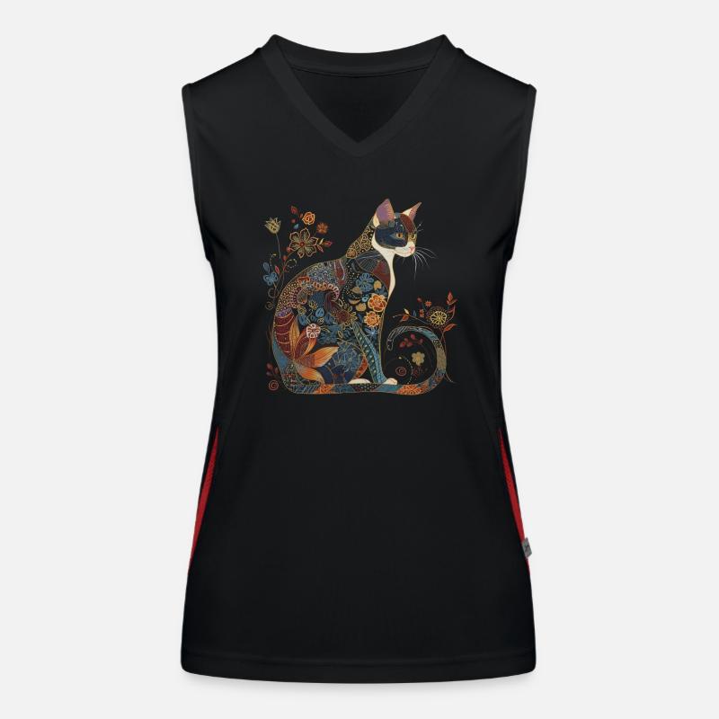 Cat Floral Pattern Funny Gift Women's Functional Contrast Tank Top