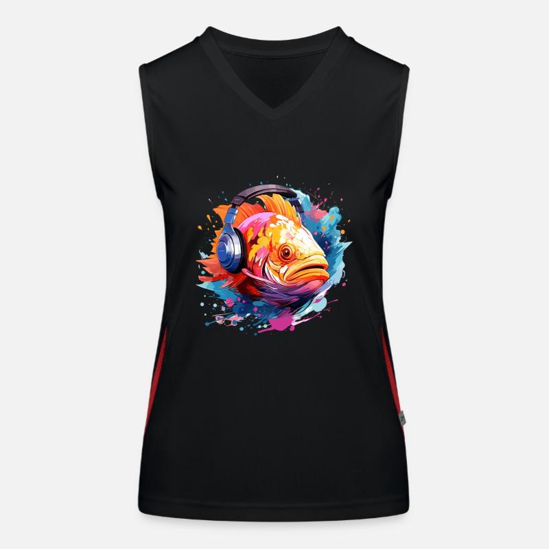 Fisch mit Kopfhörern Funktionelles Kontrast-Tank Top für Frauen