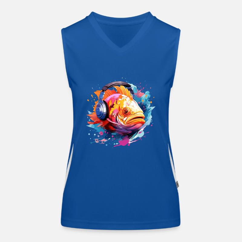 Fisch mit Kopfhörern Funktionelles Kontrast-Tank Top für Frauen