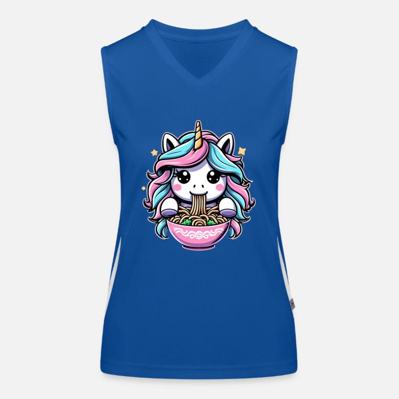 Magisches Einhorn, das Ramen genießt: süß und skurril Funktionelles Kontrast-Tank Top für Frauen