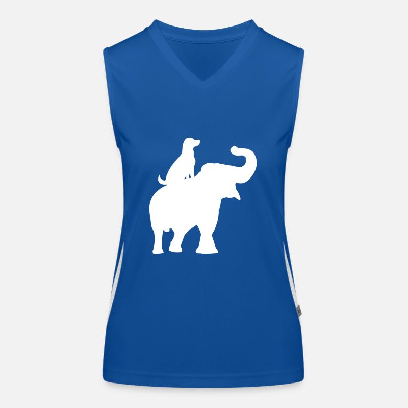 Silhouette eines sitzenden Elefanten und eines Hundes Funktionelles Kontrast-Tank Top für Frauen