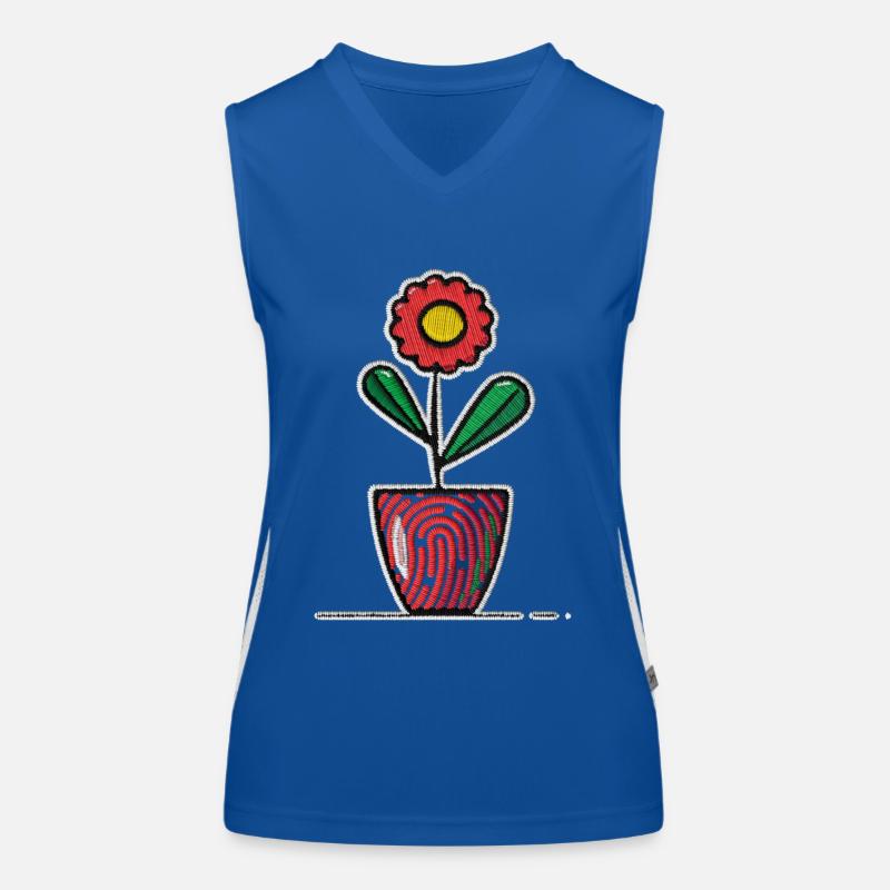 Fleur dans un pot comme motif de broderie Débardeur respirant contrasté Femme