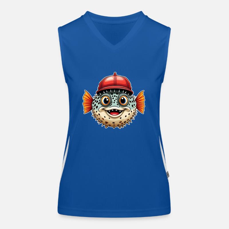 Drôle de poisson-globe avec casquette de baseball rouge Débardeur respirant contrasté Femme