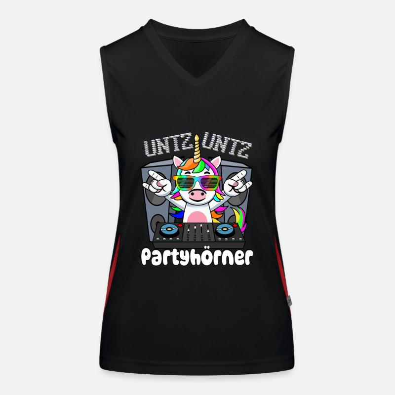 DJ Einhorn - Untz Untz Partyhörner - Techno, Rave Funktionelles Kontrast-Tank Top für Frauen