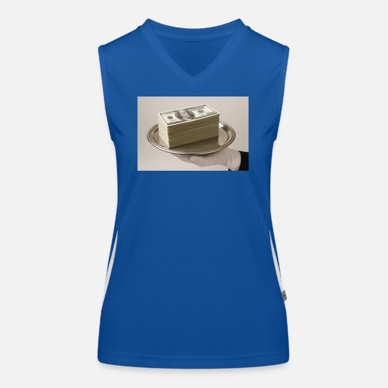 Stapel Geldscheine auf einem silbernen Tablett Funktionelles Kontrast-Tank Top für Frauen