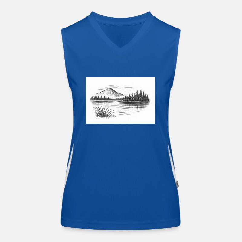 Bergpanorama hinter See Funktionelles Kontrast-Tank Top für Frauen