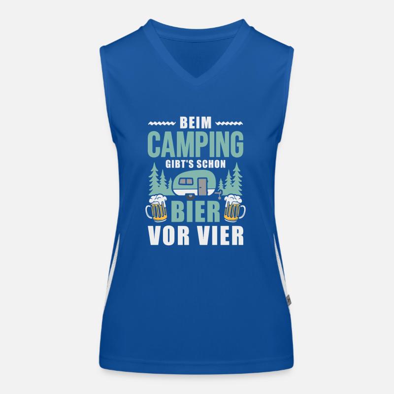 Camping Bier vor vier Wohnwagen Camper Funktionelles Kontrast-Tank Top für Frauen