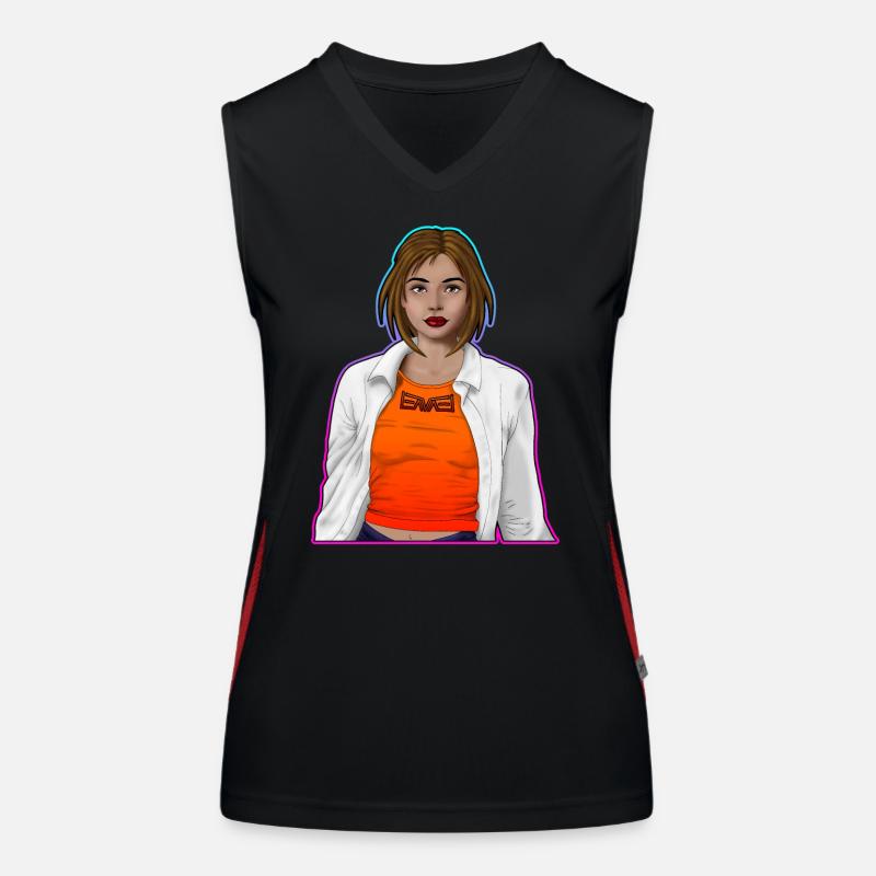 Hübsche Frau mit Hemd mit türkis/pink Rahmen Funktionelles Kontrast-Tank Top für Frauen