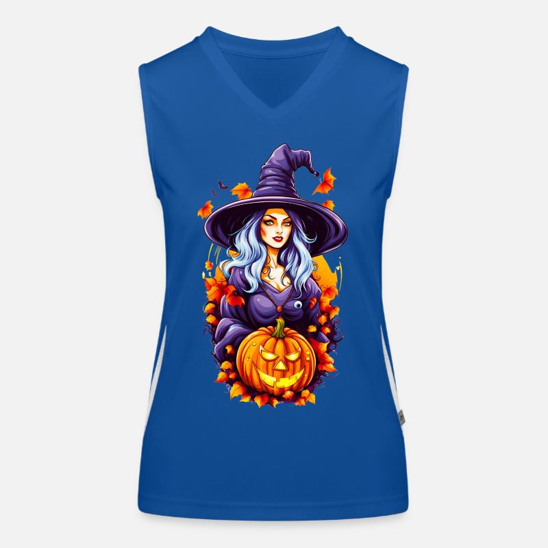 Sorcière d’Halloween avec tête de citrouille Débardeur respirant contrasté Femme