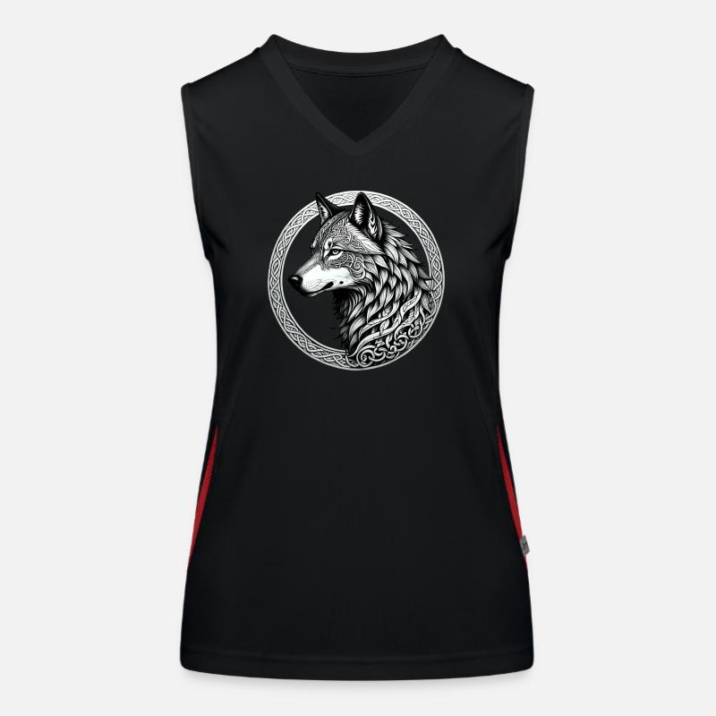 Wolf mit keltischem Knoten 02 Funktionelles Kontrast-Tank Top für Frauen