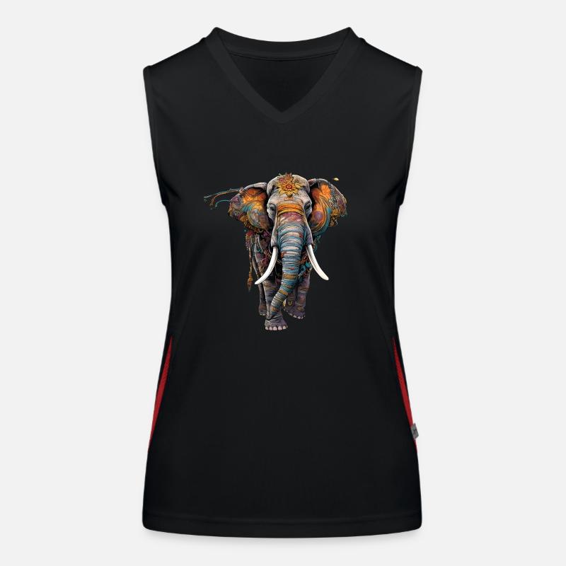 Colorful elephant in boho ethno style Women's Functional Contrast Tank Top