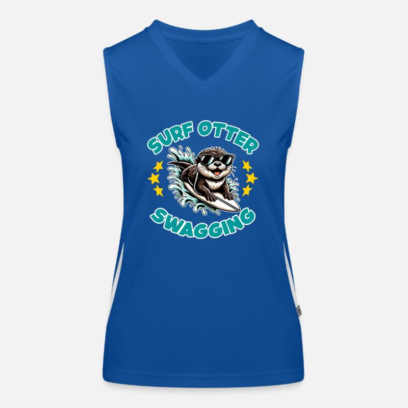 Lustiger surfender Otter mit Sonnenbrille Funktionelles Kontrast-Tank Top für Frauen