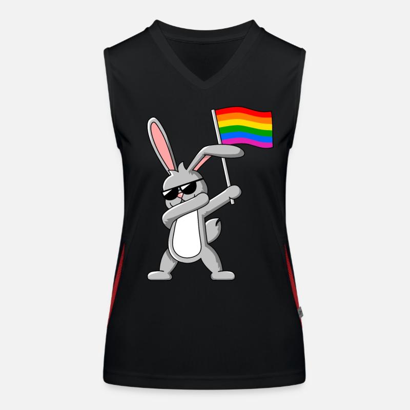 Dabbing Rabbit with Gay Pride LGBTQ Rainbow Flag Women's Functional Contrast Tank Top