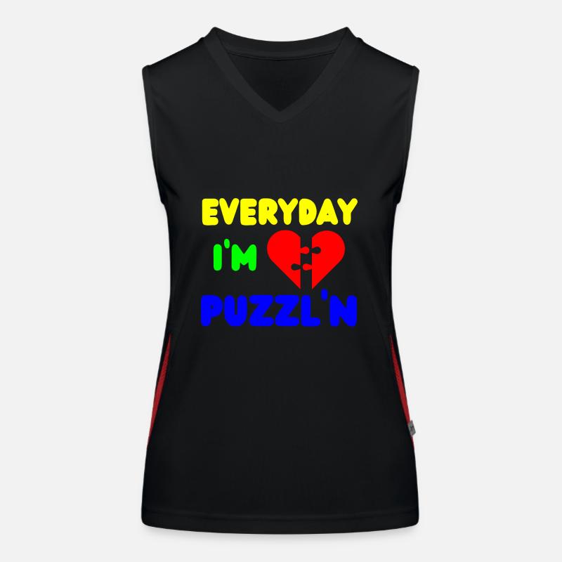 Everyday I'm Puzzl'n Funny Puzzle Solver Women's Functional Contrast Tank Top