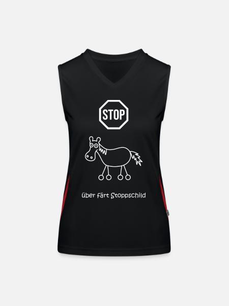 überfährt stoppschild, Stopptafel Pferd mit Rädern - Funktionelles Kontrast-Tank Top für Frauen - Schwarz/Rot - Vorne