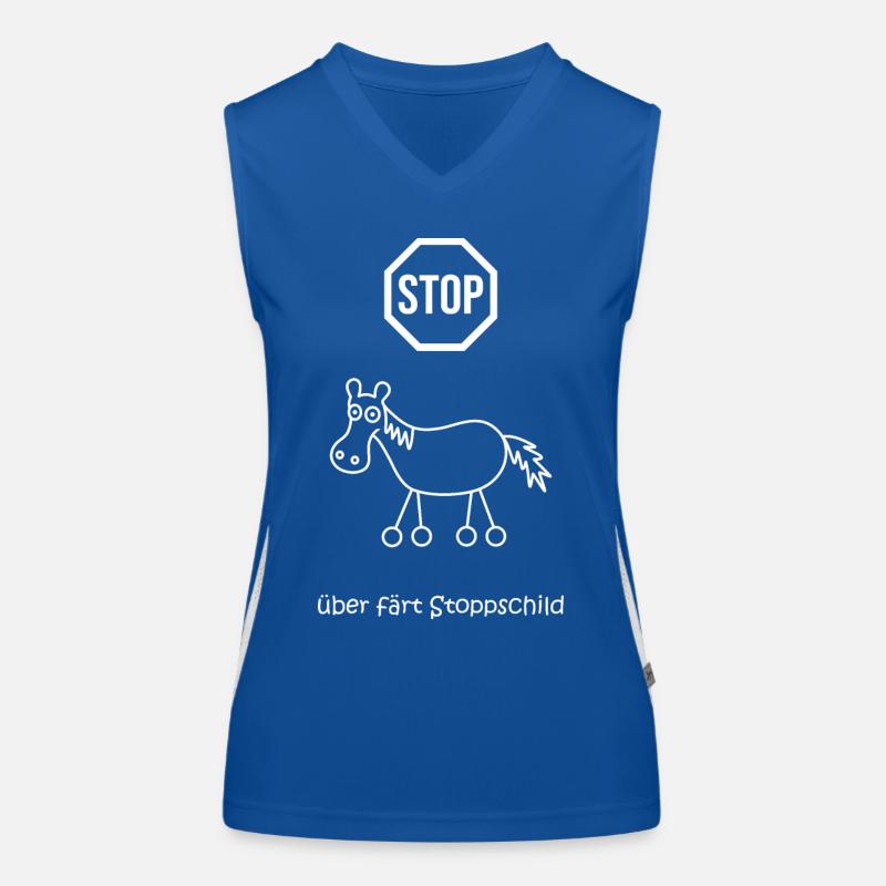 überfährt stoppschild, Stopptafel Pferd mit Rädern Funktionelles Kontrast-Tank Top für Frauen